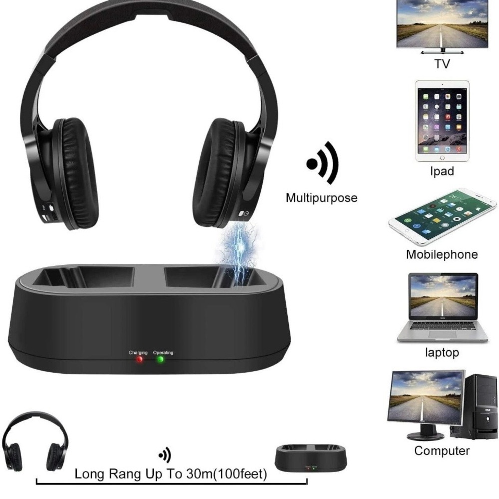 Wireless Headphones with Charging Dock - Black rybozen 10 hrs rechargeable new